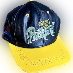 Vintage Green Bay Packers Hat Cap Black Green Snapback Modern Genuine Leather